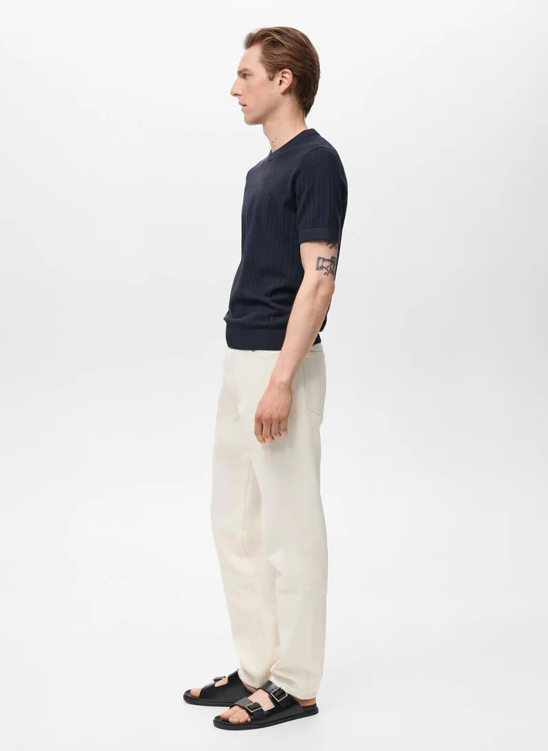 Mango Man  Striped Openwork Cotton T-Shirt for Men | Best Price UAE