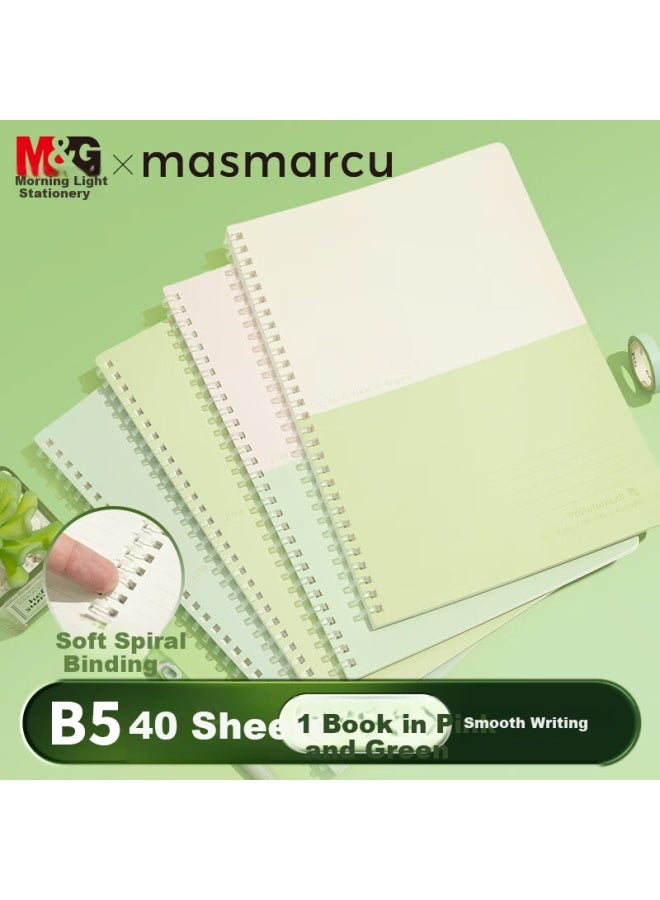 Masmarcu M&g B5 Notebook, Stylish And Simple Soft Spiral Notebook, Student Error Correction Journal, Study Supplies, Pfl Pink-green, 1 Book With 40 Sheets, Xq028469 - Image 1