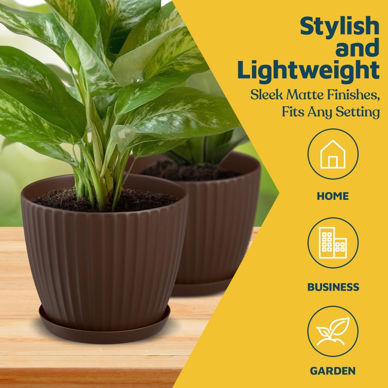 LifeMaster Brown 6-Inch Plant Pots with Drainage & Saucers 12 Pack, Indoor & Outdoor Planters for Houseplants, Herbs, and Flowers, Durable & Weatherproof Material, Stackable, Lightweight, Minimalist Design - Image 3