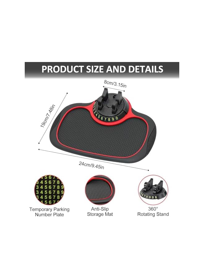 S-TOP Anti Skid Car Dashboard Mat, Rotatable Anti Skid Car Dashboard Pad with Temporary Parking Numbe, Multifunction Car Anti-Slip Mat Auto, Universal Phone Holder for Phones Sunglasses Keys - Image 2
