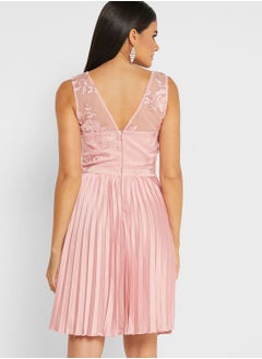 Chi-Chi London Plunge Neck Plisse Dress  - Image 2