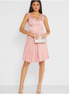 Chi-Chi London Plunge Neck Plisse Dress  - Image 4