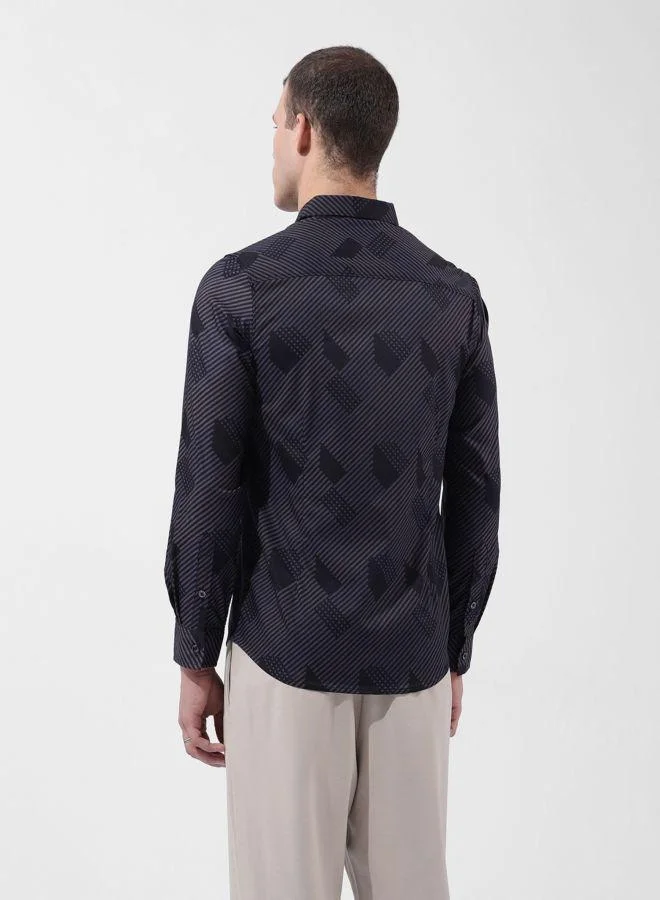 The Indian Garage Co Men Slim Fit Printed Cutaway Collar Full Sleeves Shirt