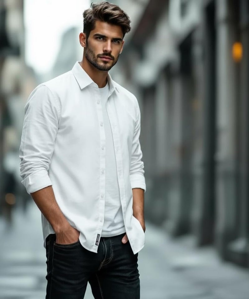 Glowic Men's Plain Casual Shirt | Cotton Soft & Breathable Fabric | Full Sleeve Comfort Fit Stylish Solid Shirts for Office (in, Alpha, L, Regular, White) - Image 2
