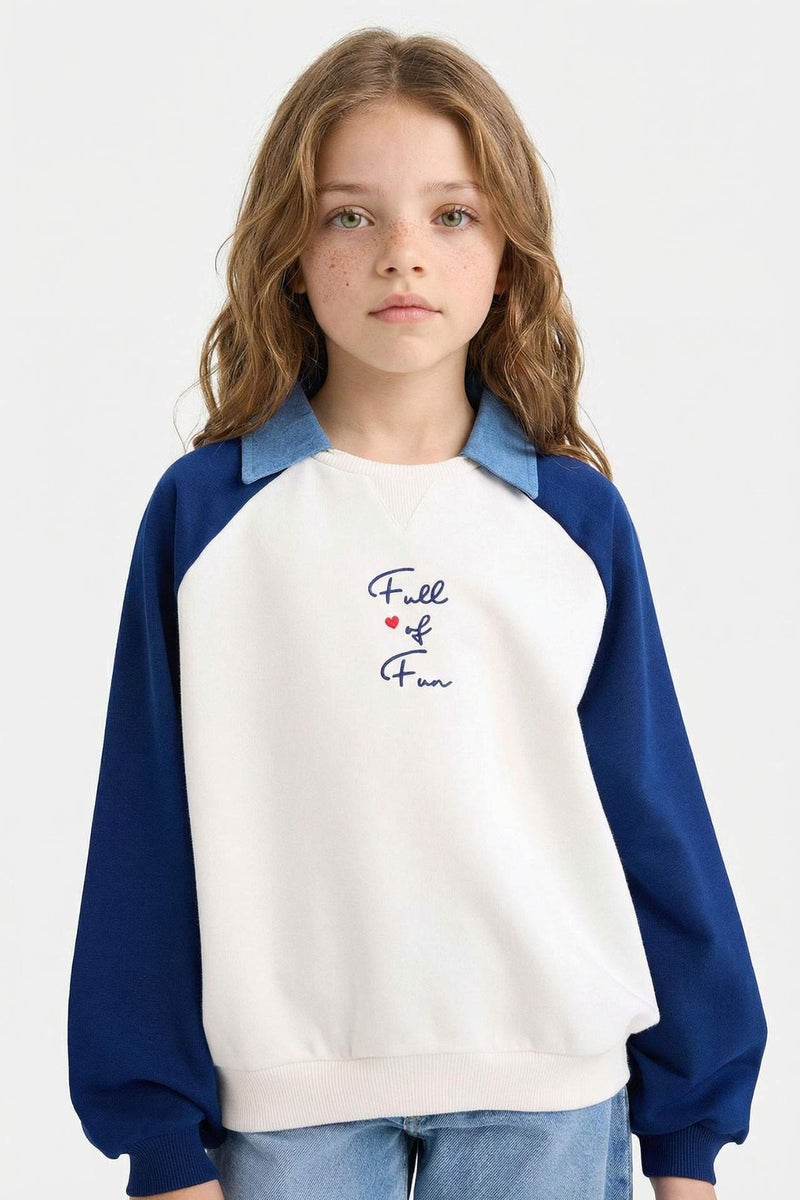 DeFacto Girl Slogan Printed Polo Collar Sweatshirt - Image 3