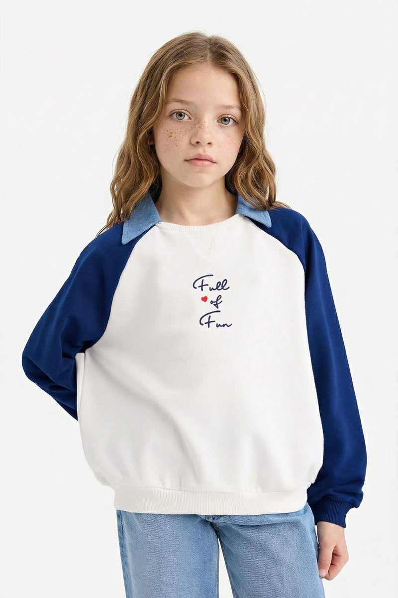 DeFacto Girl Slogan Printed Polo Collar Sweatshirt - Image 4