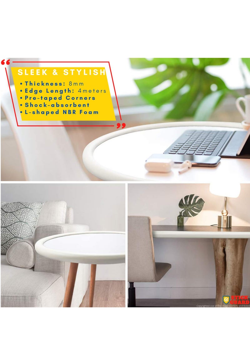 StickGuard StickGuard Baby Safety Corner Guard, Table Edge Corner Protector Strip for Kids, Baby Proofing Foam for Furniture Edges & Corner Guard Cushion Set Child Protection Bumper Strip - 4 Meters (White) - Image 2