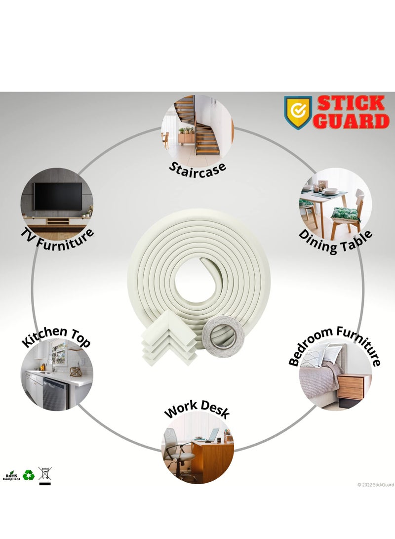 StickGuard StickGuard Baby Safety Corner Guard, Table Edge Corner Protector Strip for Kids, Baby Proofing Foam for Furniture Edges & Corner Guard Cushion Set Child Protection Bumper Strip - 4 Meters (White) - Image 4