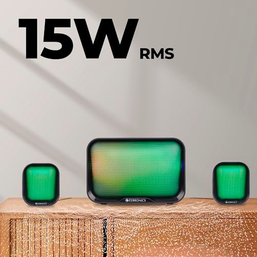 ZEBRONICS Pluto 1-2.1 Channel Desktop Speaker with 15 watts Output, Bluetooth 5.3, 3.5mm Jack Line Input, Inbuilt Volume Control, USB Powered, RGB Lights - Image 2