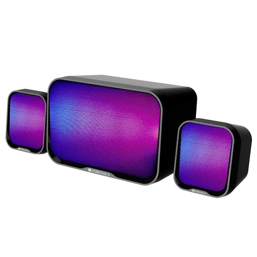ZEBRONICS Pluto 1-2.1 Channel Desktop Speaker with 15 watts Output, Bluetooth 5.3, 3.5mm Jack Line Input, Inbuilt Volume Control, USB Powered, RGB Lights - Image 1