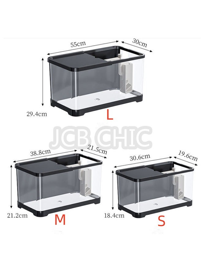 JCB CHIC Fish Tank, Small Aquarium Tank Kit with Water Grass Lamp & Oxygen Water Pump Filter for Starters, Clear Plastic Fish Tank for Betta Fish Goldfish and Turtle(L) - Image 2