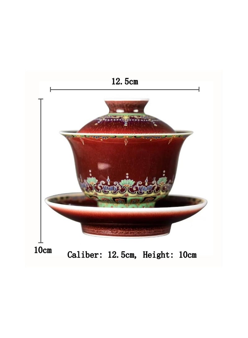 1-Set Chinese Old Porcelain Blue and White Bowl Tea Set,Chinese Tea Bowl with Cover Tray and Cups,Chinese Traditional Handicraft Ceramic Tea Set  - Image 5