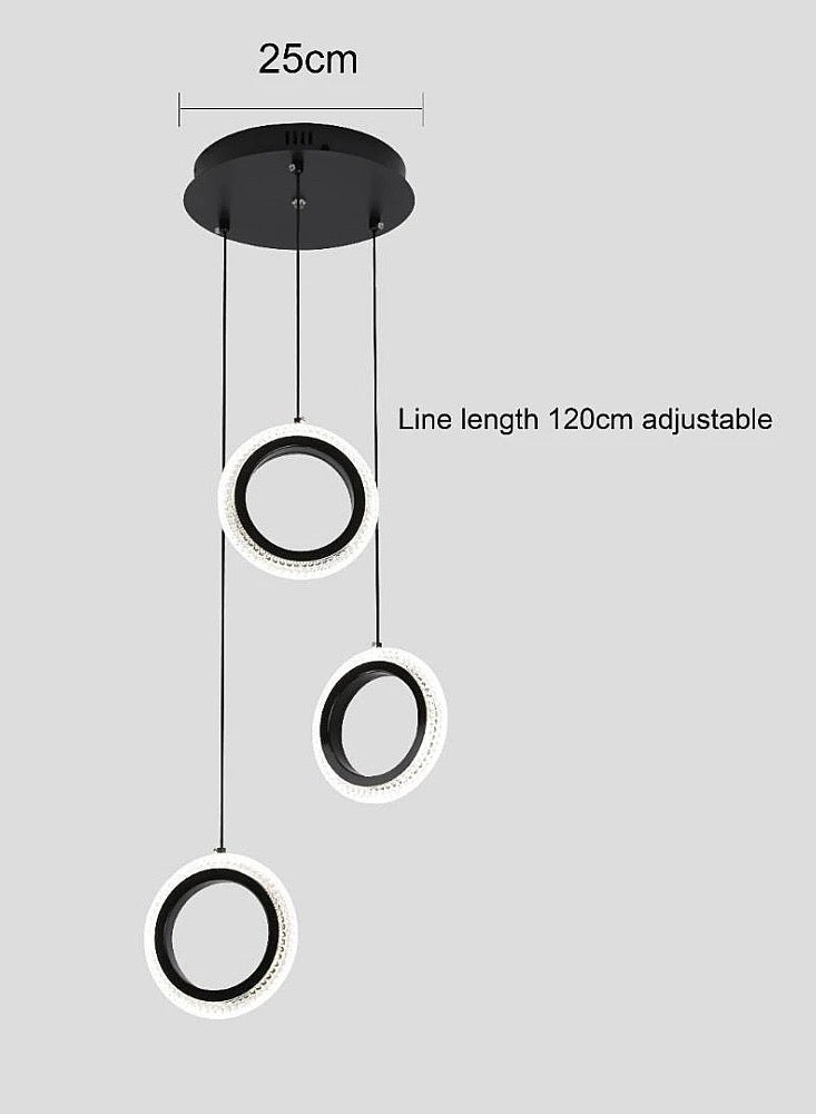 Hamer "Modern black three-ring pendant chandelier, 3 lights, 25W, 125 cm length | Contemporary lighting with adjustable size as desired." - Image 4