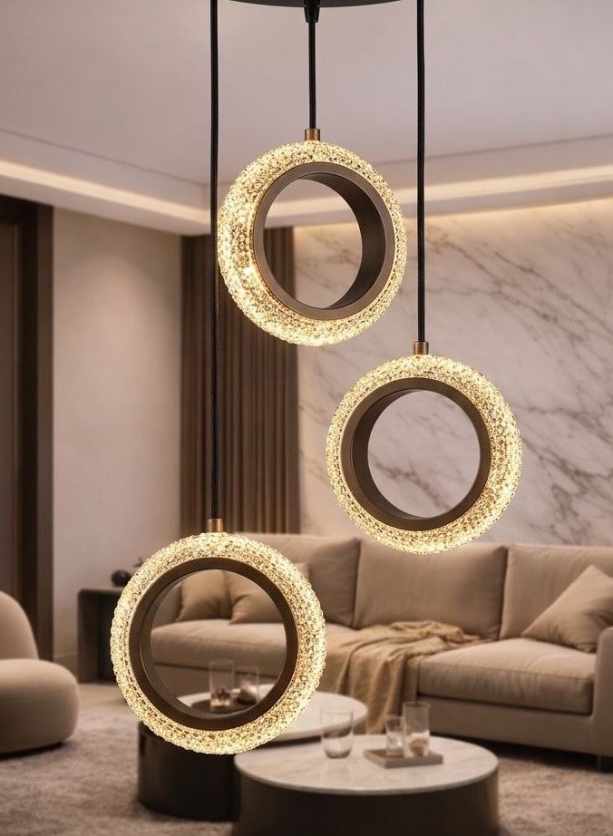Hamer "Modern black three-ring pendant chandelier, 3 lights, 25W, 125 cm length | Contemporary lighting with adjustable size as desired." - Image 3