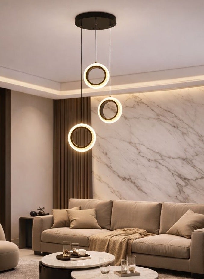 Hamer "Modern black three-ring pendant chandelier, 3 lights, 25W, 125 cm length | Contemporary lighting with adjustable size as desired." - Image 5