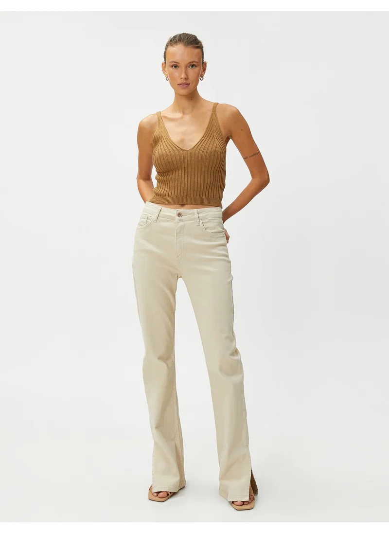 كوتن Crop Knitted Undershirt Strap V Neck