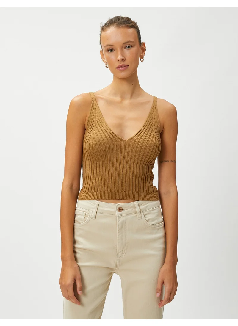 كوتن Crop Knitted Undershirt Strap V Neck