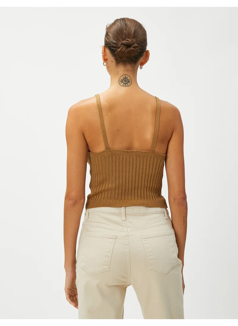 كوتن Crop Knitted Undershirt Strap V Neck