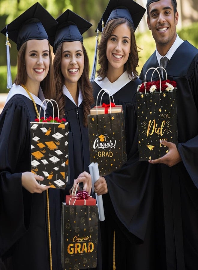 حقائب هدايا التخرج، 12 حقيبة هدايا تخرج سوداء وذهبية بمقابض، دفعة 2026، تهانينا للخريجين، أكياس ورقية لتغليف هدايا التخرج، حقائب هدايا لحفلات خريجي المدارس الثانوية والجامعات - Image 5