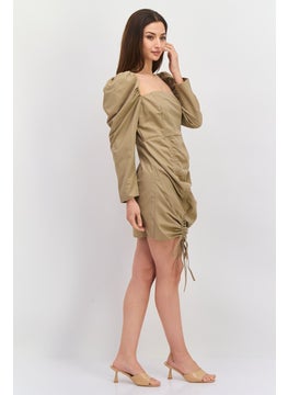 Missguided Women Petite Ruched Mini Dress, Khaki  - Image 3