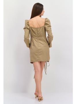 Missguided Women Petite Ruched Mini Dress, Khaki  - Image 4