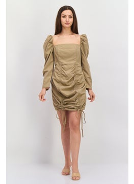 Missguided Women Petite Ruched Mini Dress, Khaki  - Image 1