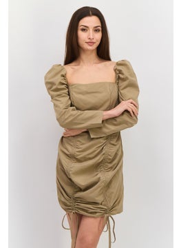 Missguided Women Petite Ruched Mini Dress, Khaki  - Image 2