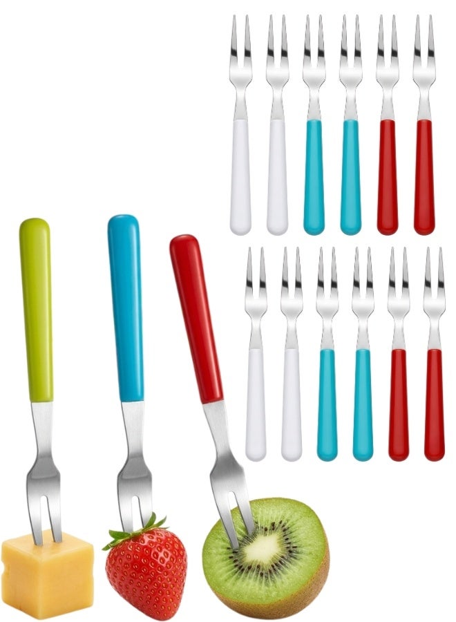 12-Piece Mini Fruit Fork Set, Stainless Steel Dessert Forks with Colorful Plastic Handles, 10.5 cm - Image 1