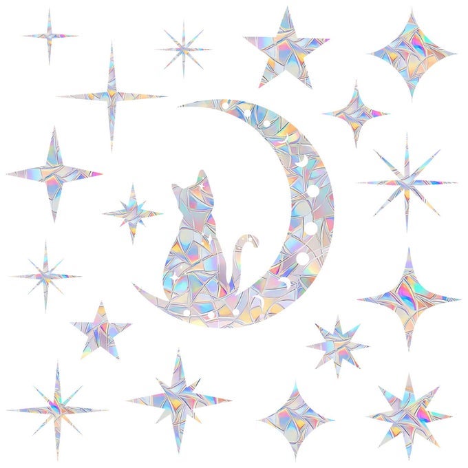 18 PIECES CAT MOON AND STAR WINDOW CLINGS ANTICOLLISION DECALS TO SAVE BIRDS FROM GLASS COLLISIONSNON ADHESIVE REUSABLE RAINBOW STICKERS