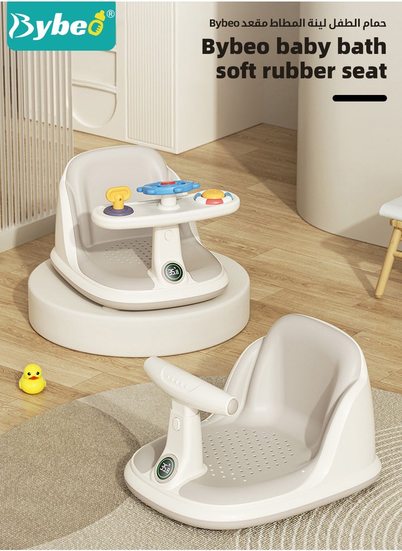 Bybeo - Baby Bath Seat, Baby Bathtub Seat with Water Thermometer, Infants Bathtub Chair with toys tray/ Strong Suction Cup/Non-Slip Soft Mat, Baby Bath Must-Have, with Shampoo Cap/Cup/Brush, Four ducky toys - Image 1
