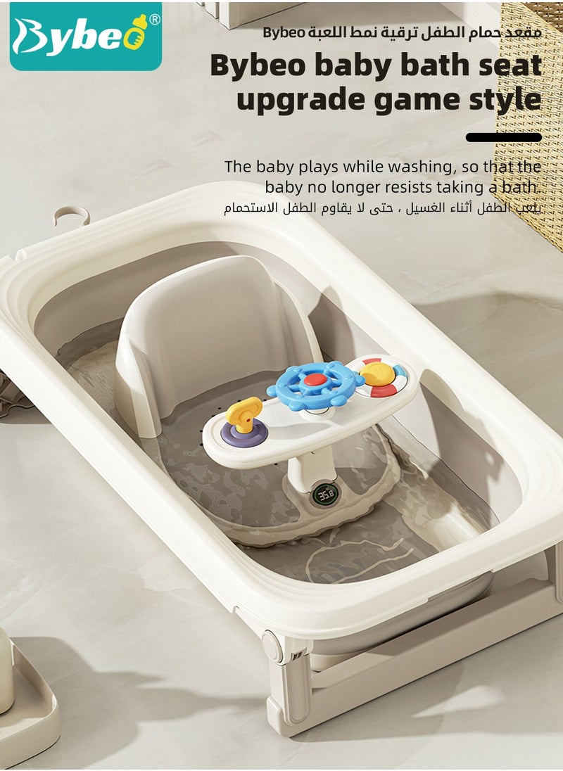 Bybeo - Baby Bath Seat, Baby Bathtub Seat with Water Thermometer, Infants Bathtub Chair with toys tray/ Strong Suction Cup/Non-Slip Soft Mat, Baby Bath Must-Have, with Shampoo Cap/Cup/Brush, Four ducky toys - Image 1