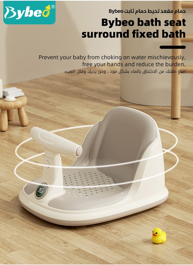 Bybeo - Baby Bath Seat, Baby Bathtub Seat with Water Thermometer, Infants Bathtub Chair with toys tray/ Strong Suction Cup/Non-Slip Soft Mat, Baby Bath Must-Have, with Shampoo Cap/Cup/Brush, Four ducky toys - Image 1