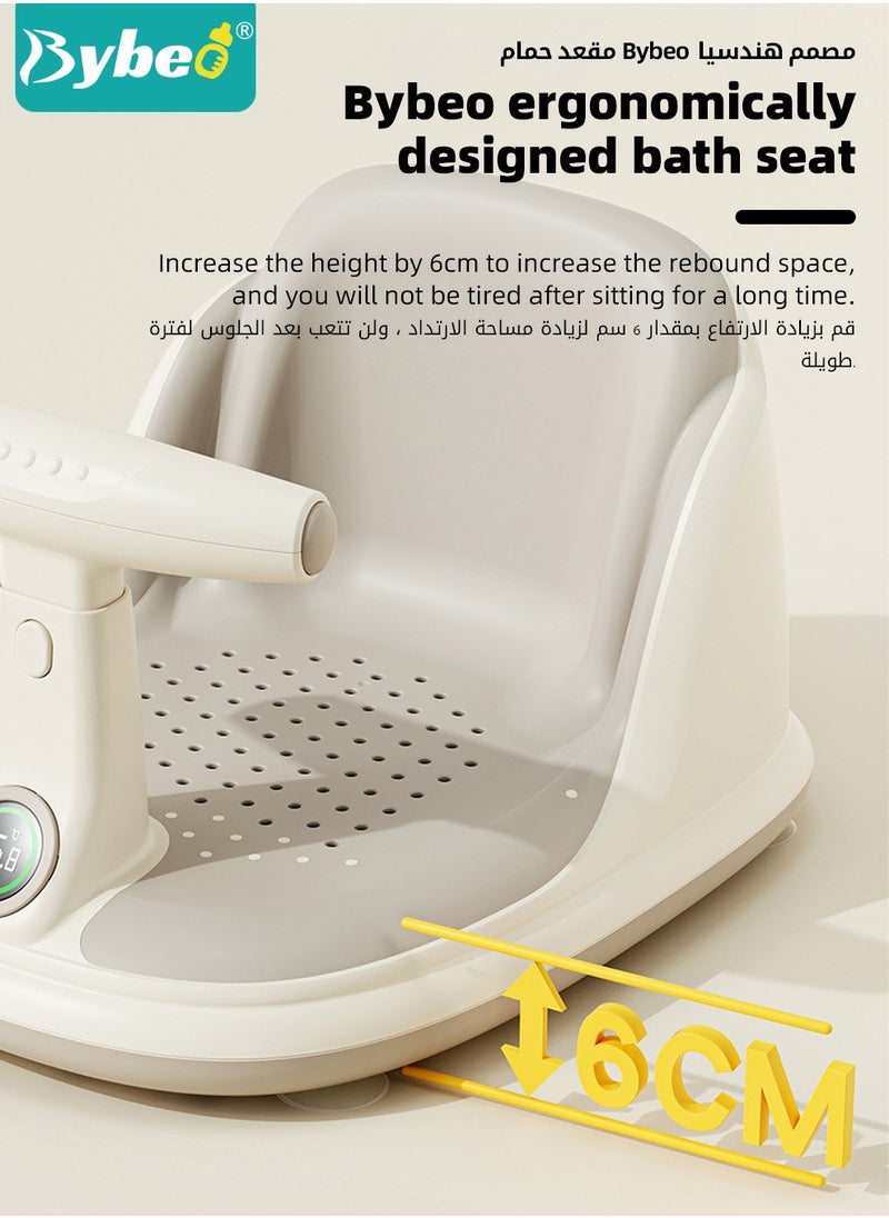 Bybeo - Baby Bath Seat, Baby Bathtub Seat with Water Thermometer, Infants Bathtub Chair with toys tray/ Strong Suction Cup/Non-Slip Soft Mat, Baby Bath Must-Have, with Shampoo Cap/Cup/Brush, Four ducky toys - Image 1