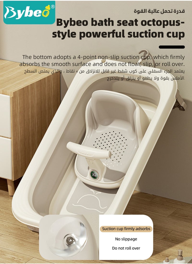 Bybeo - Baby Bath Seat, Baby Bathtub Seat with Water Thermometer, Infants Bathtub Chair with toys tray/ Strong Suction Cup/Non-Slip Soft Mat, Baby Bath Must-Have, with Shampoo Cap/Cup/Brush, Four ducky toys - Image 1