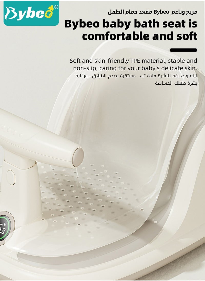 Bybeo - Baby Bath Seat, Baby Bathtub Seat with Water Thermometer, Infants Bathtub Chair with toys tray/ Strong Suction Cup/Non-Slip Soft Mat, Baby Bath Must-Have, with Shampoo Cap/Cup/Brush, Four ducky toys - Image 1