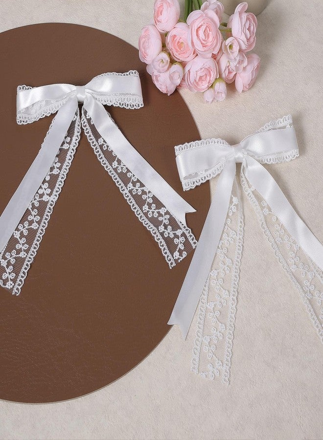 Miroksh White Lace Ribbon Hair Bow Clips with Long Tail 5.5" Large Lace Alligator Barrettes Hairpins for Women Girls,Wedding Communion Bachelorette Party Dress Decor Accessories, Bridal Shower Gift - Image 3