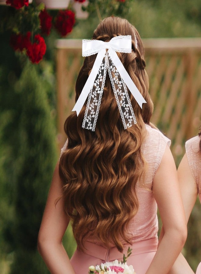 Miroksh White Lace Ribbon Hair Bow Clips with Long Tail 5.5" Large Lace Alligator Barrettes Hairpins for Women Girls,Wedding Communion Bachelorette Party Dress Decor Accessories, Bridal Shower Gift - Image 5