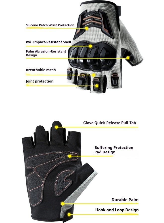 MECHANIC 2-Piece Half Finger Protective Gloves Motorcycle Anti-Slip Racing Gloves Touch Screen for BMX ATV MTB Riding Motorcycle Racing Cycling Road Racing Bicycle Climbing Cross Country Hiking Outdoor Sports - Image 2