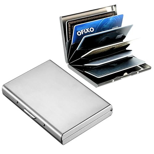 OFIXO 6 Slots Credit Card Holder RFID Protected Stainless Steel Credit Card Wallet Slim Metal Credit Card Case for Men and Women (Matt-Silver) - Image 1