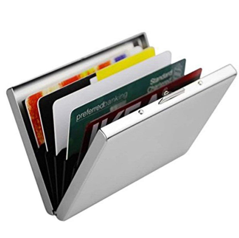 OFIXO 6 Slots Credit Card Holder RFID Protected Stainless Steel Credit Card Wallet Slim Metal Credit Card Case for Men and Women (Matt-Silver) - Image 4