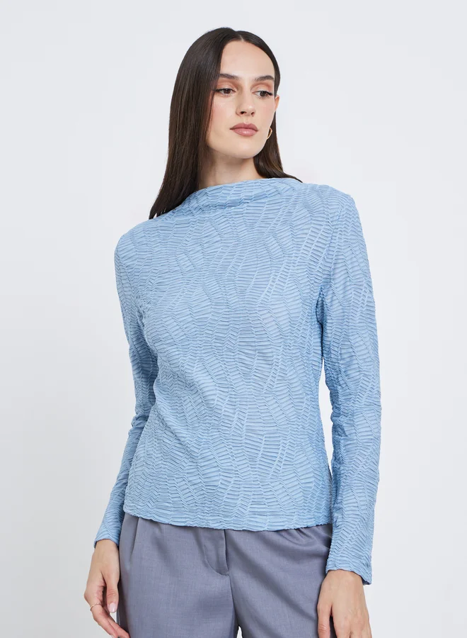 Styli Styli Women Blue Textured Knit Regular Fit Top