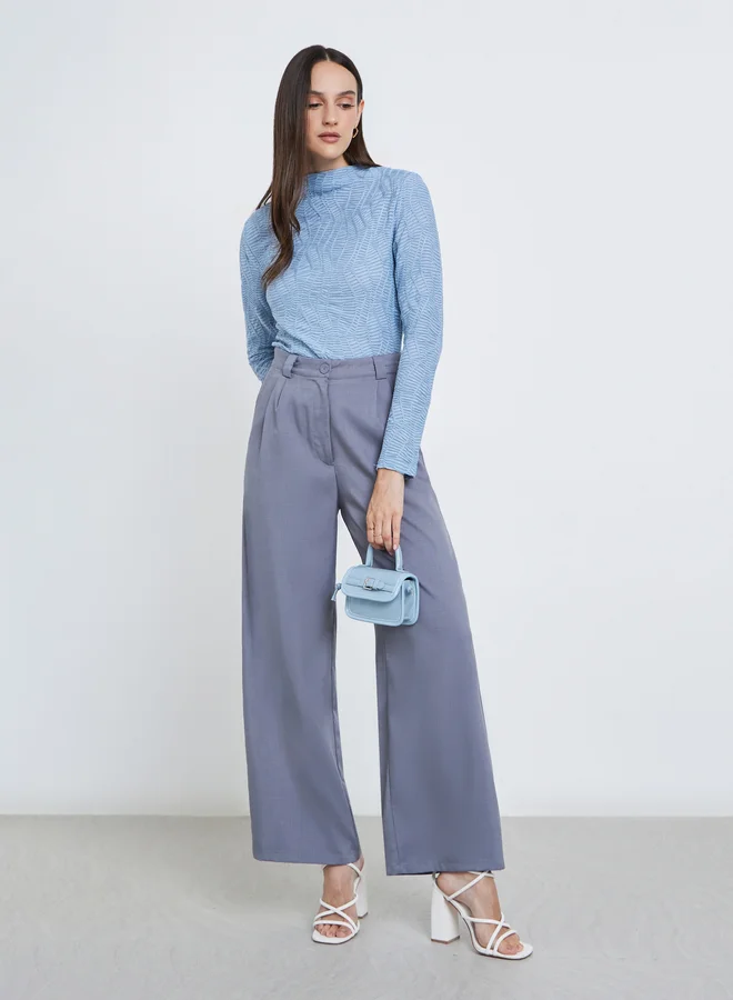 Styli Styli Women Blue Textured Knit Regular Fit Top