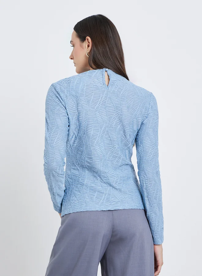 Styli Styli Women Blue Textured Knit Regular Fit Top