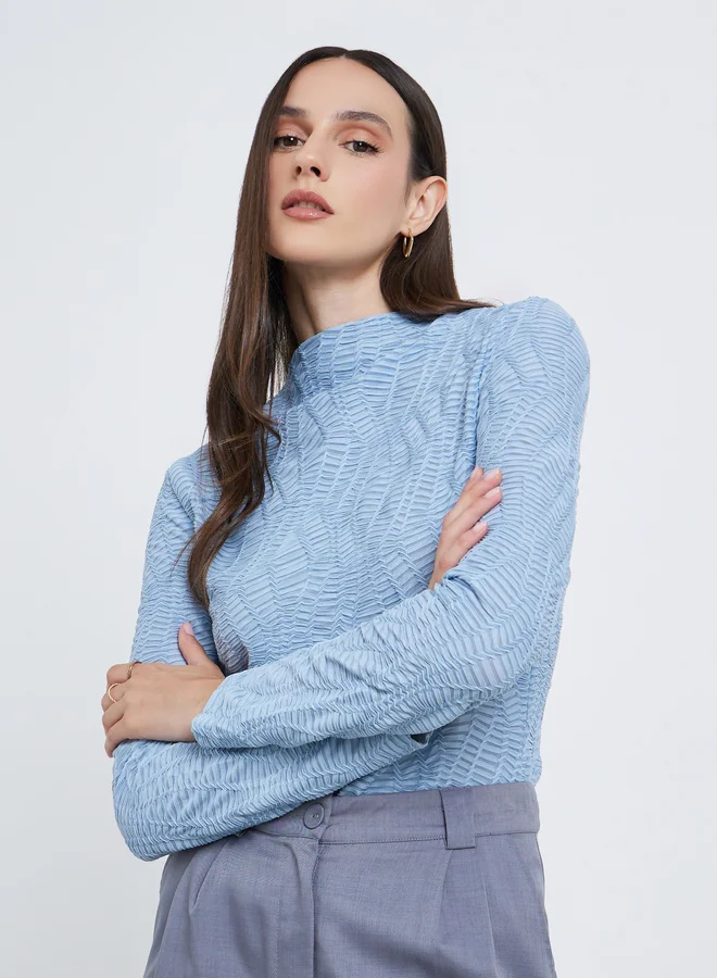 Styli Styli Women Blue Textured Knit Regular Fit Top