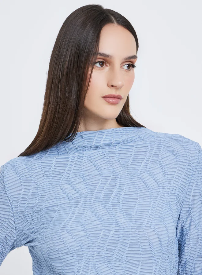 Styli Styli Women Blue Textured Knit Regular Fit Top