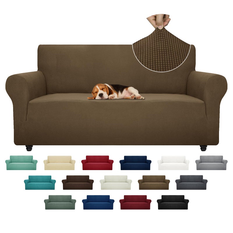 ZNSAYOTX Super Stretch Couch Cover 7292 Universal Sofa Covers with Elastic Bottom Dog Cat Pets Friendly Washable Furniture Protector Fitted Sofa Slipcovers Stay in Place Brown Sofa