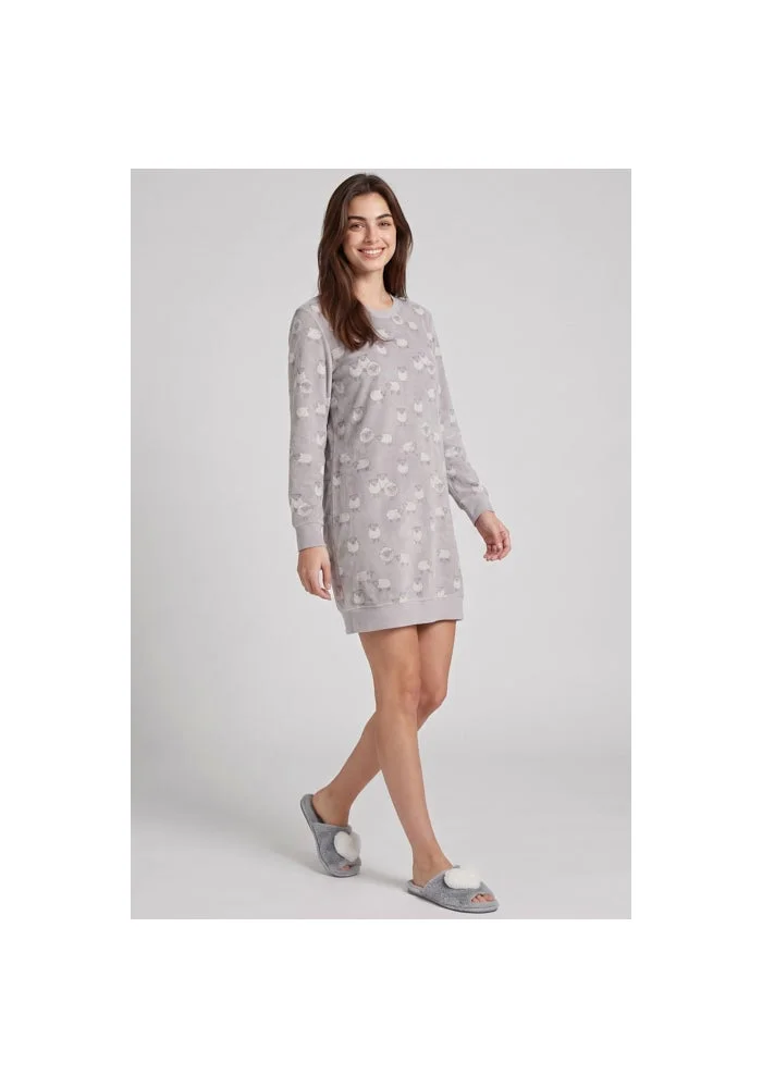 R&b Sheep Print Fleece Nightdress with Long Sleeves