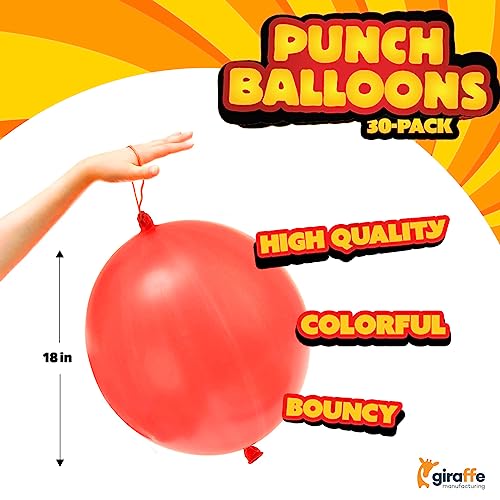 Giraffe Manufacturing Giraffe 18 Inch Large Thick Latex Neon Rubber Punch Balloons for Kids 30 Pack Bulk - Balloons Party Favors 8-12 Outdoor Strong Party Baloons - Stocking Stuffers for Kids - Image 2