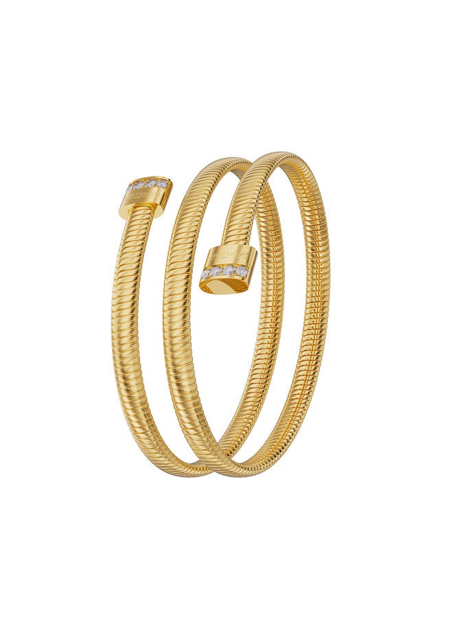 Saint Honore Paris Tubogas Round Side Motif Gold Plated Bangle Luxury Designer Jewelry - Image 2