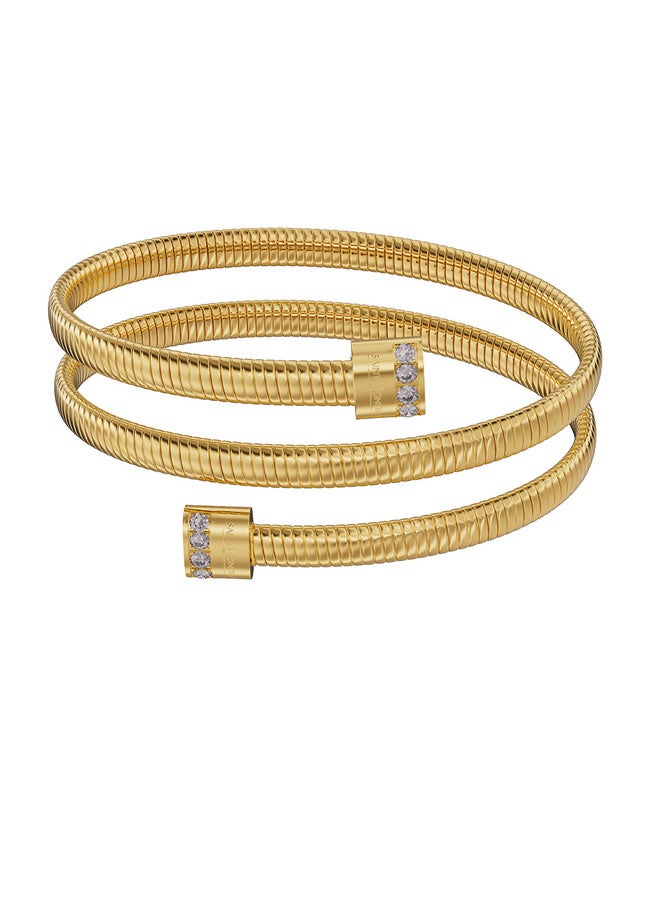 Saint Honore Paris Tubogas Round Side Motif Gold Plated Bangle Luxury Designer Jewelry - Image 1